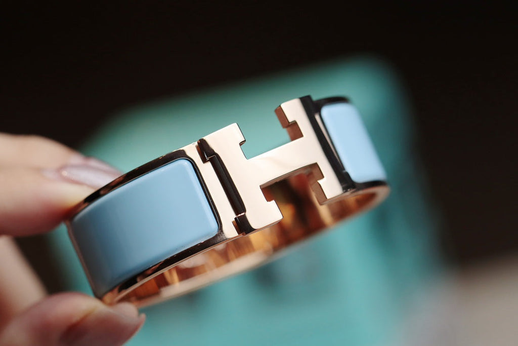 Hermes H Bracelet 18MM Pink Gold Cloud Blue