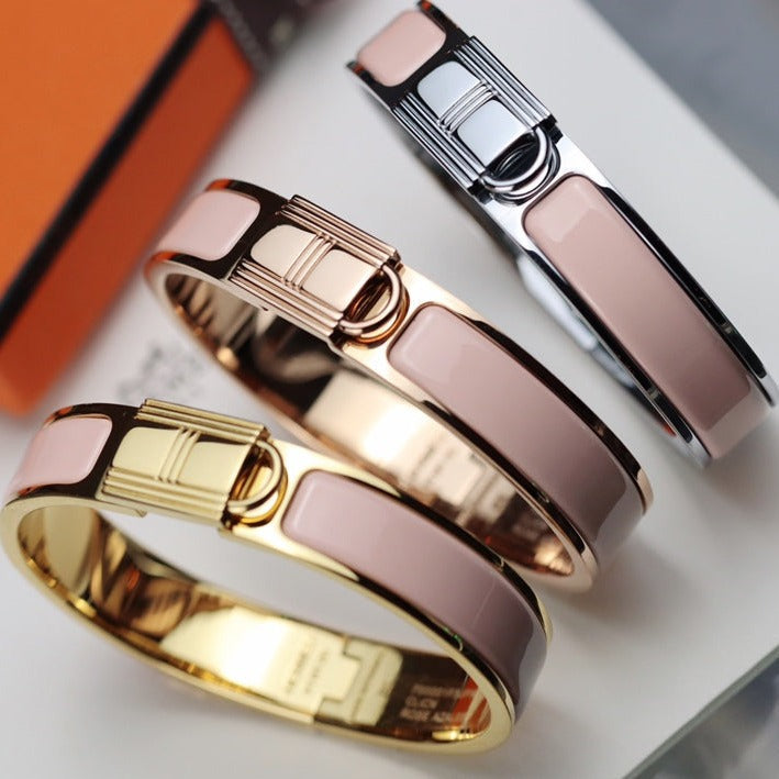 Hermes H Lock Pink Gold Bracelet 12MM