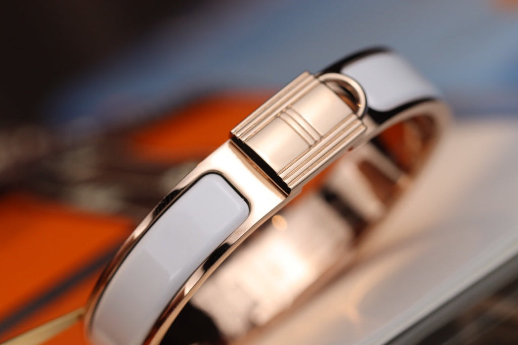 Hermes H Lock Grey Pink Gold Bracelet 12MM