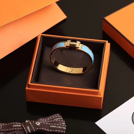 Hermes H Cloud Blue Bracelet Gold Cubic Zirconia