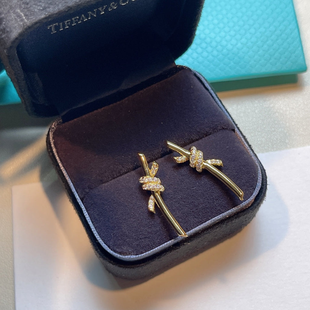 Tiffany Knot Earrings Gold Cubic Zirconia