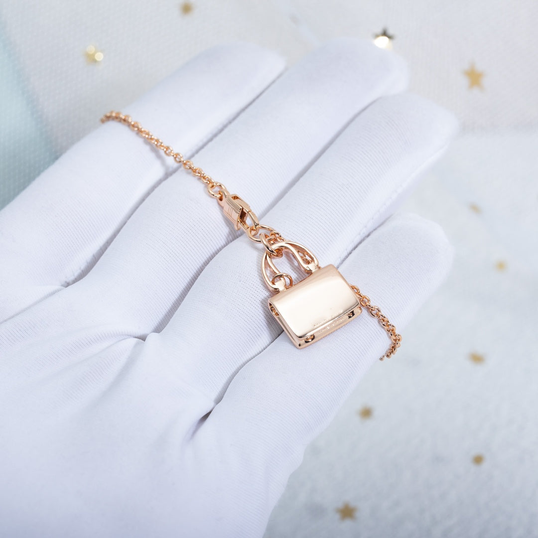 Hermes Amulette Constance Pendant Pink Gold Necklace