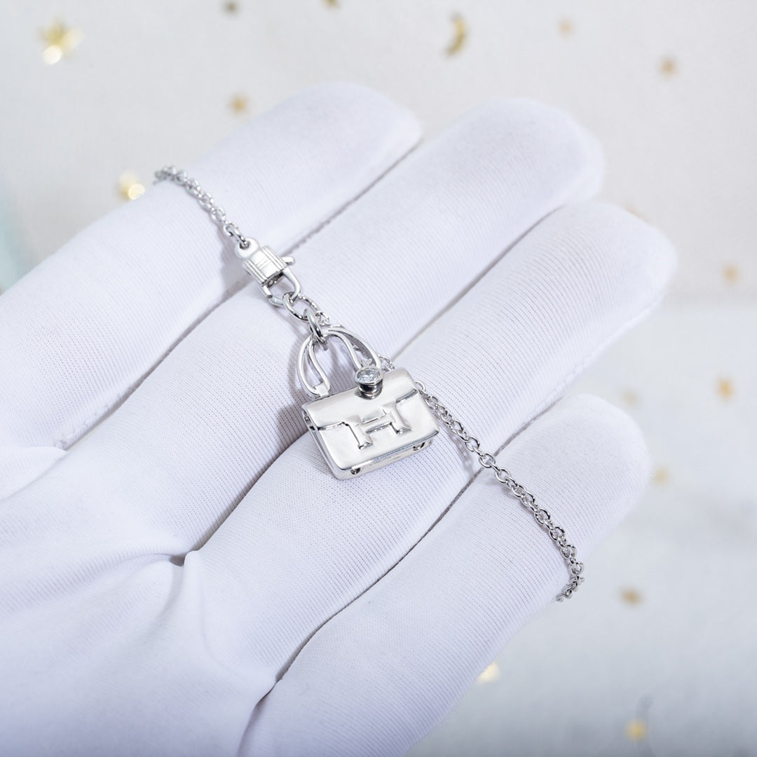 Hermes Amulette Constance Pendant Silver Necklace