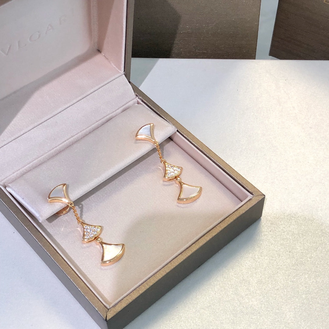 Bvlgari Dream Earrings 3 Motifs Cubic Zirconia MOP Pink Gold