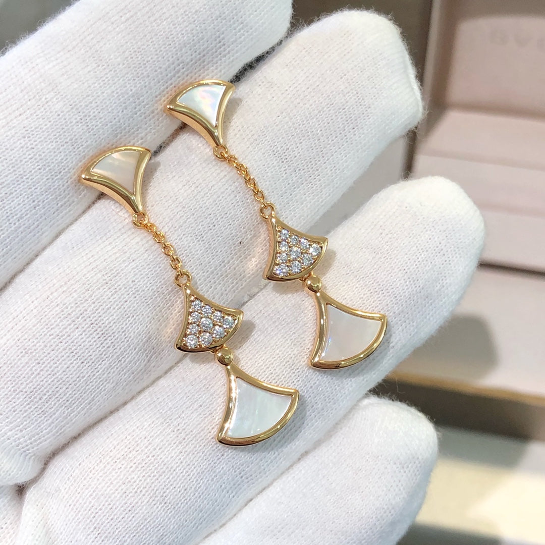 Bvlgari Dream Earrings 3 Motifs Cubic Zirconia MOP Pink Gold