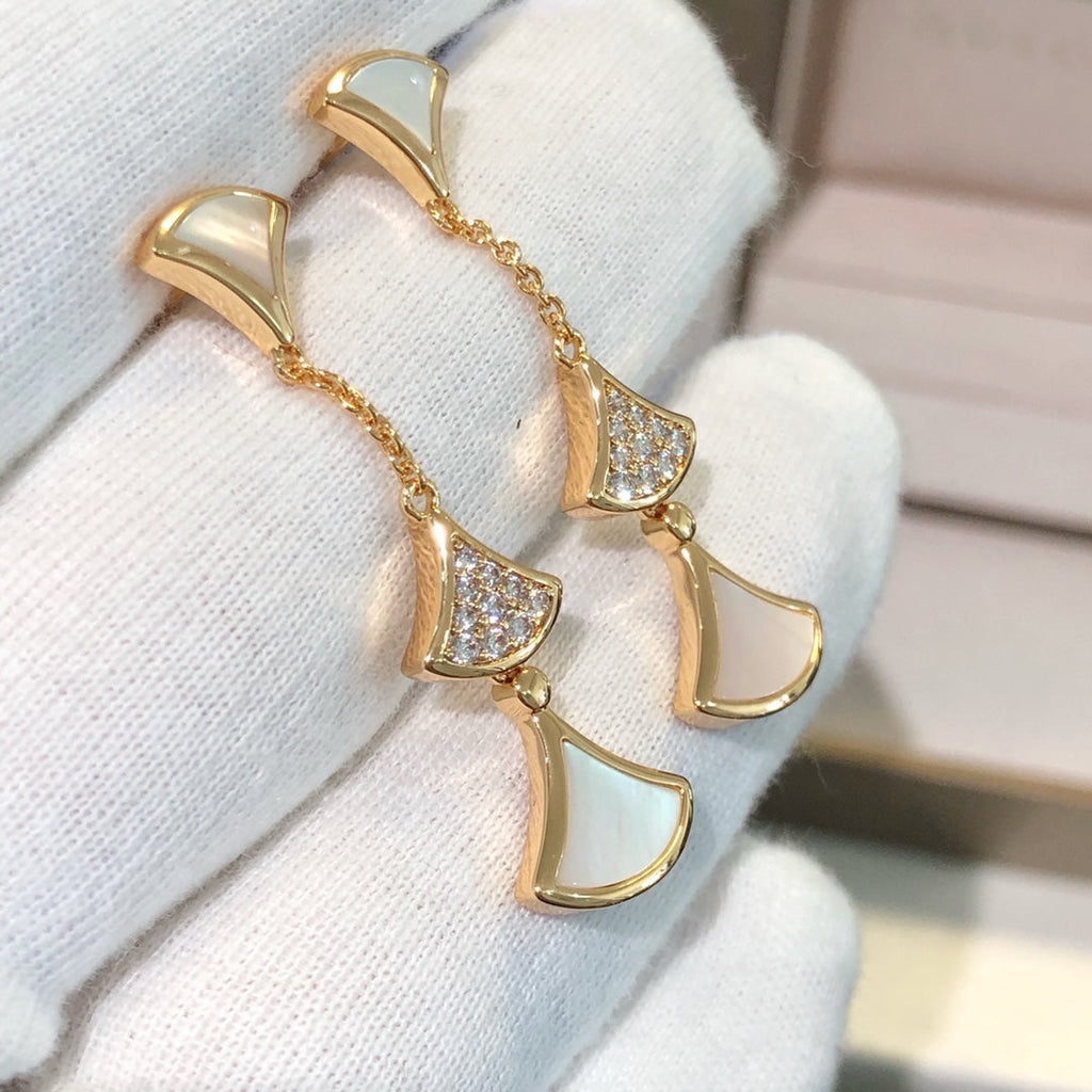 Bvlgari Dream Earrings 3 Motifs Cubic Zirconia MOP Pink Gold