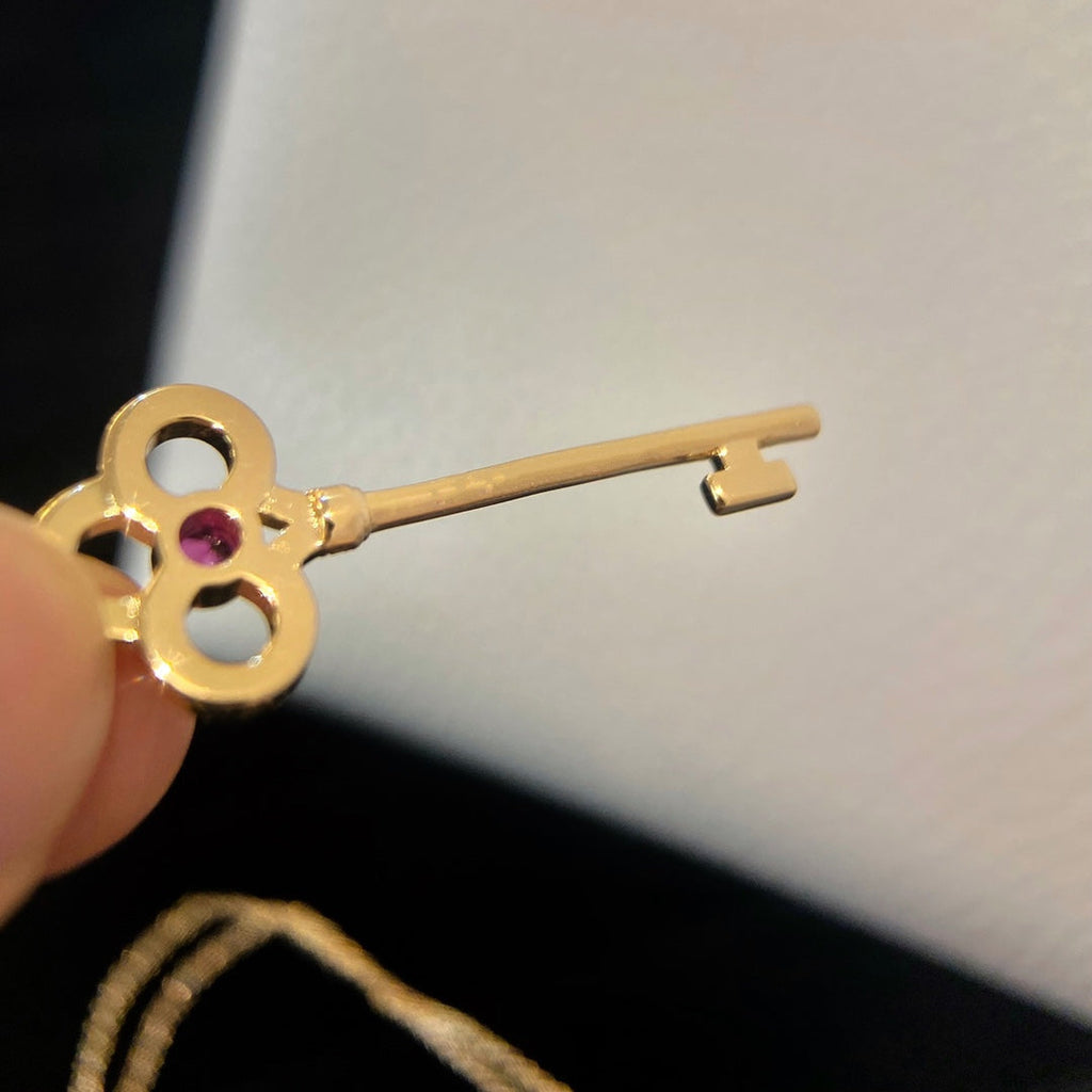 Tiffany Floret Key Pendant Necklace Pink Cubic Zirconia