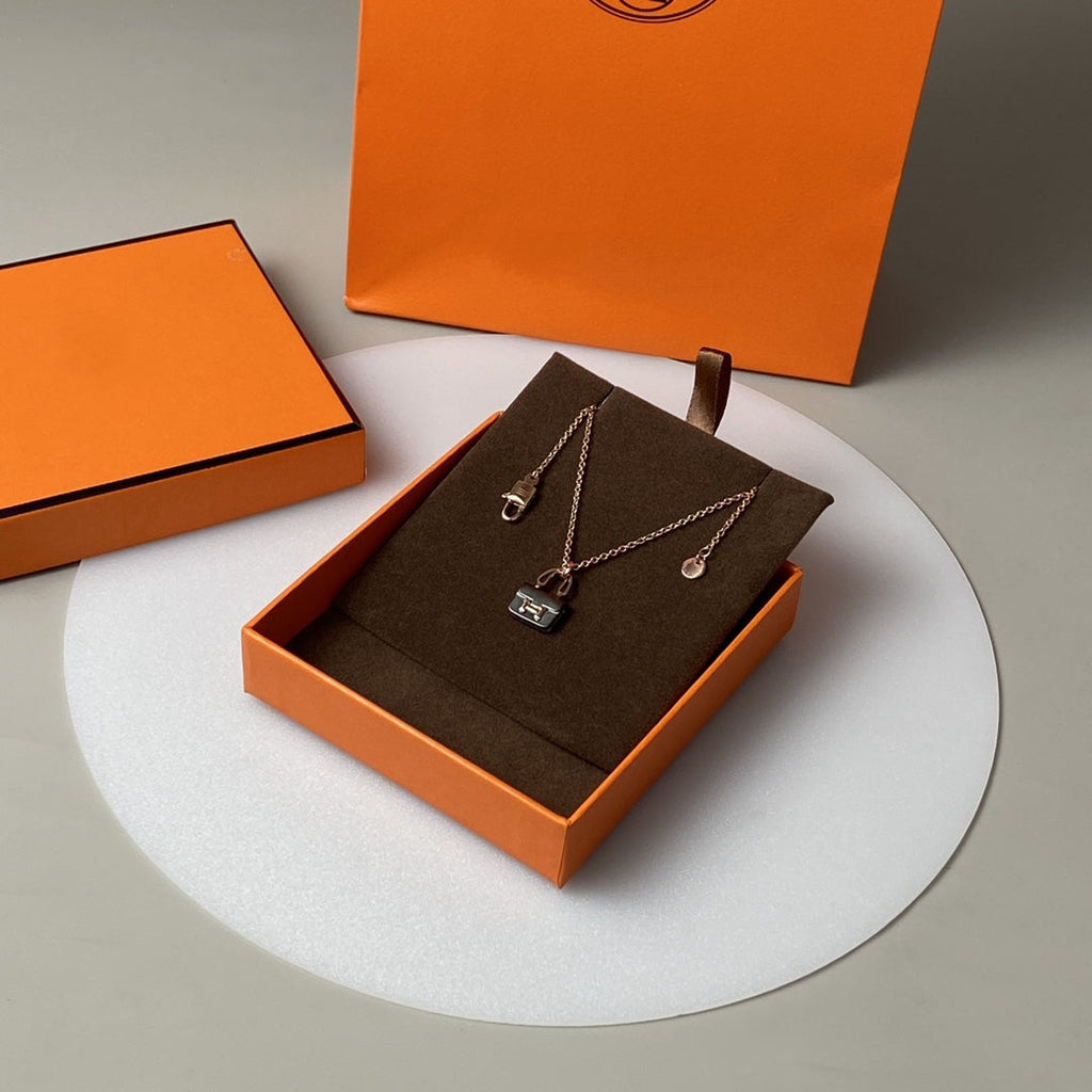 Hermes Constance Black Pendant Pink Gold Necklace