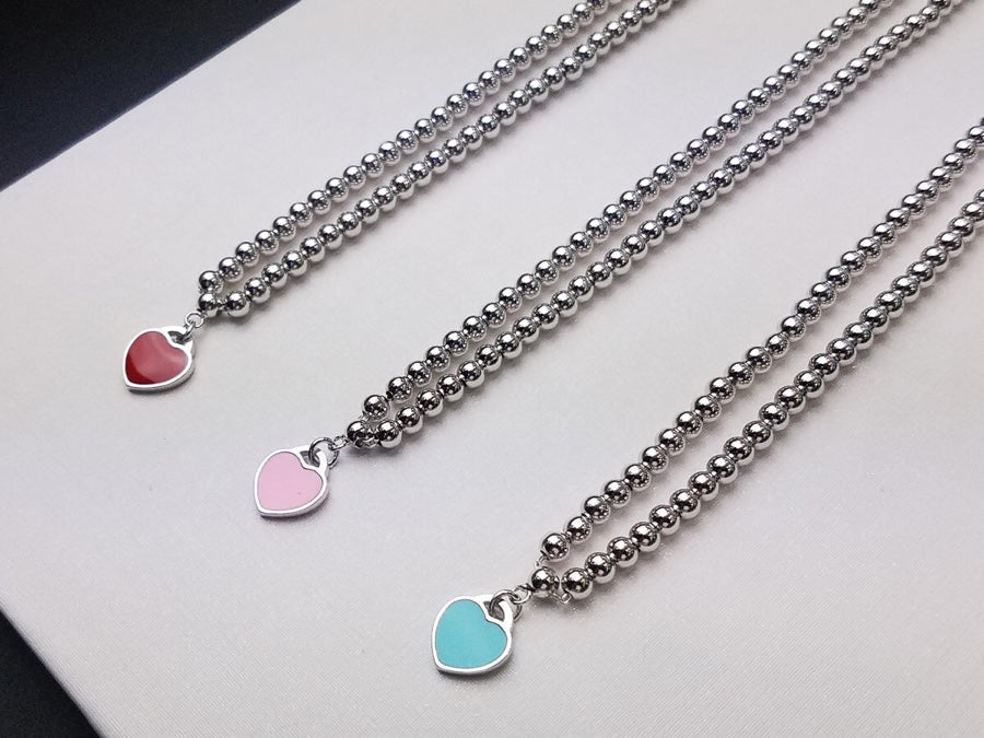 Tiffany Heart Pendant Silver Ball Chain Necklace