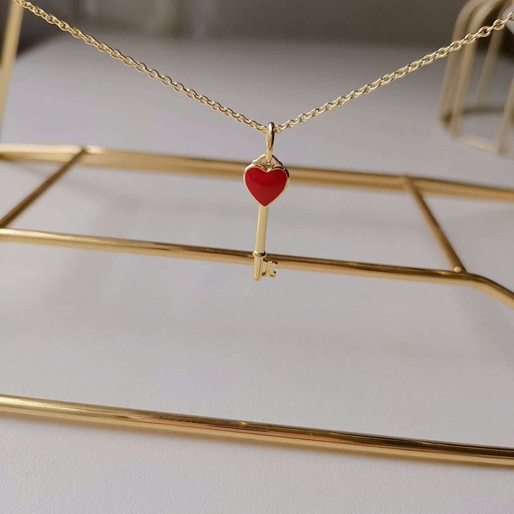 Tiffany Key Pendant Carnelian Heart Gold Necklace