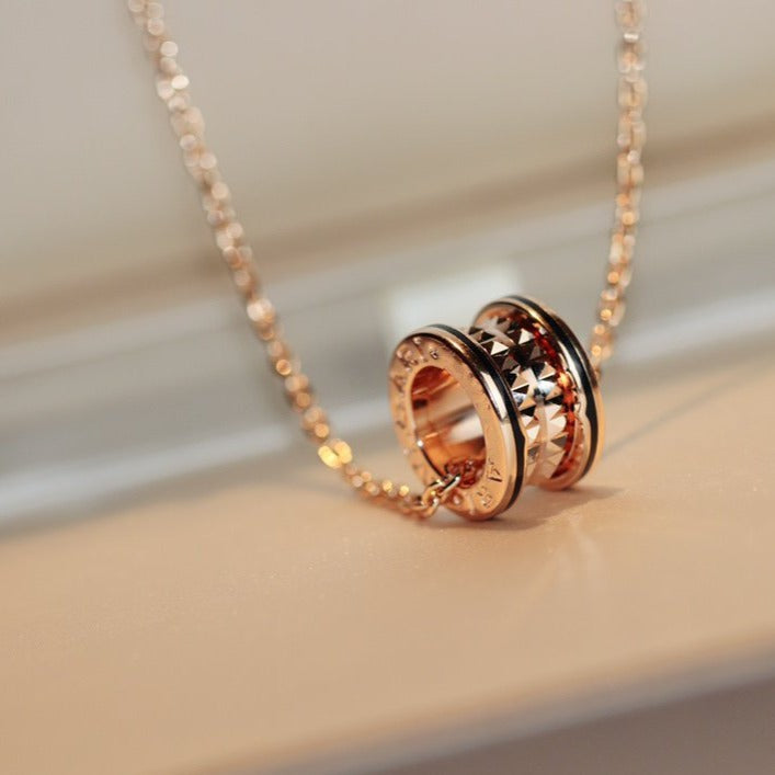 Bvlgari Zero 1 Rock Pendant Pink Gold Black Necklace