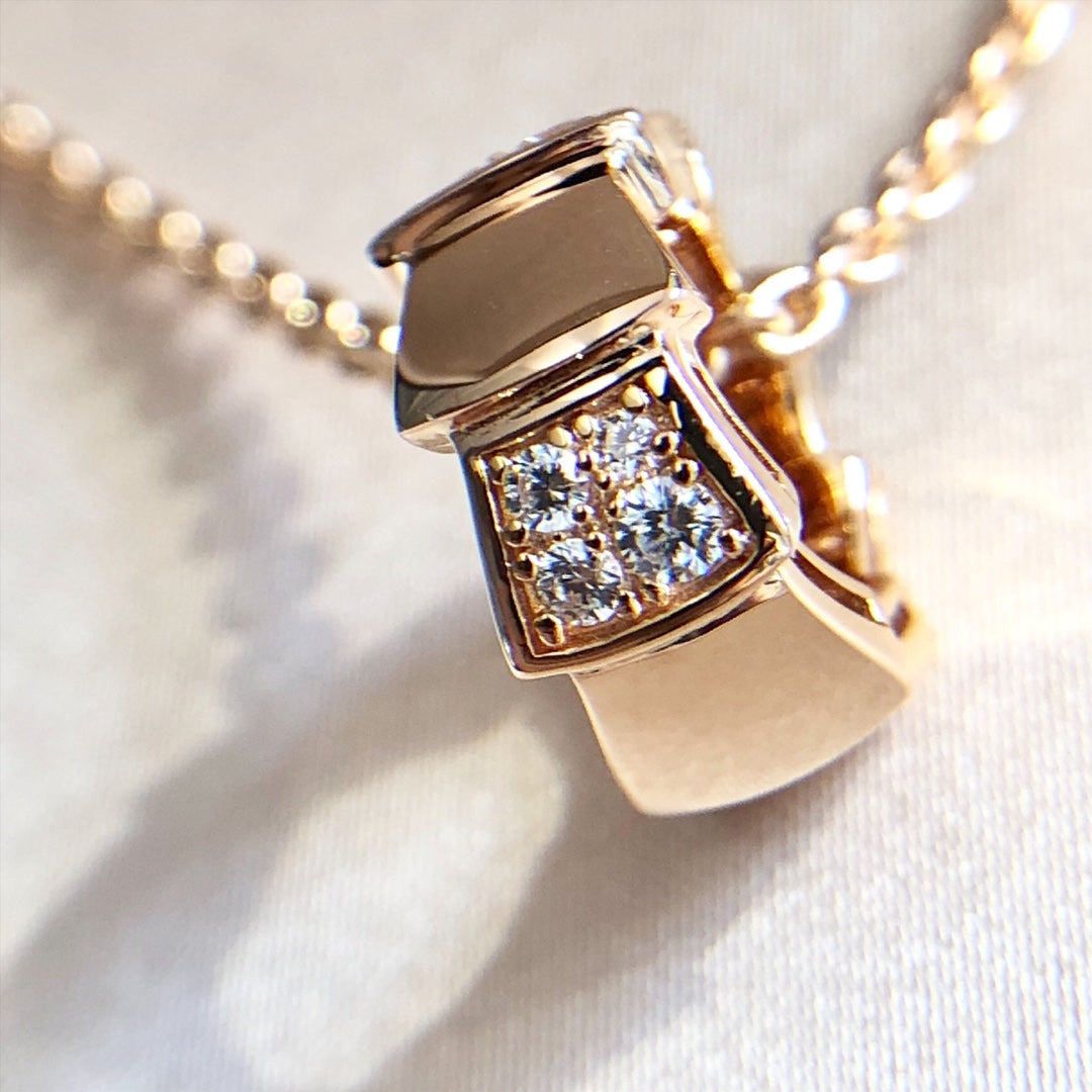 Bvlgari Serpenti Pendant Cubic Zirconia Pink Gold Necklace