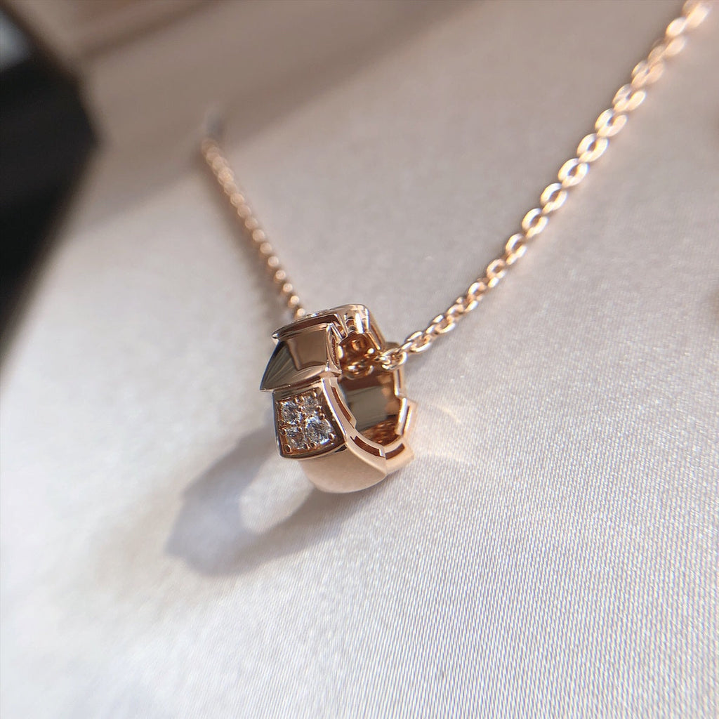Bvlgari Serpenti Pendant Cubic Zirconia Pink Gold Necklace