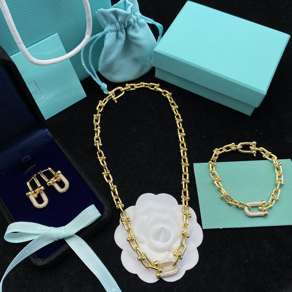 Tiffany Hardwear Link Cubic Zirconia Gold Earrings