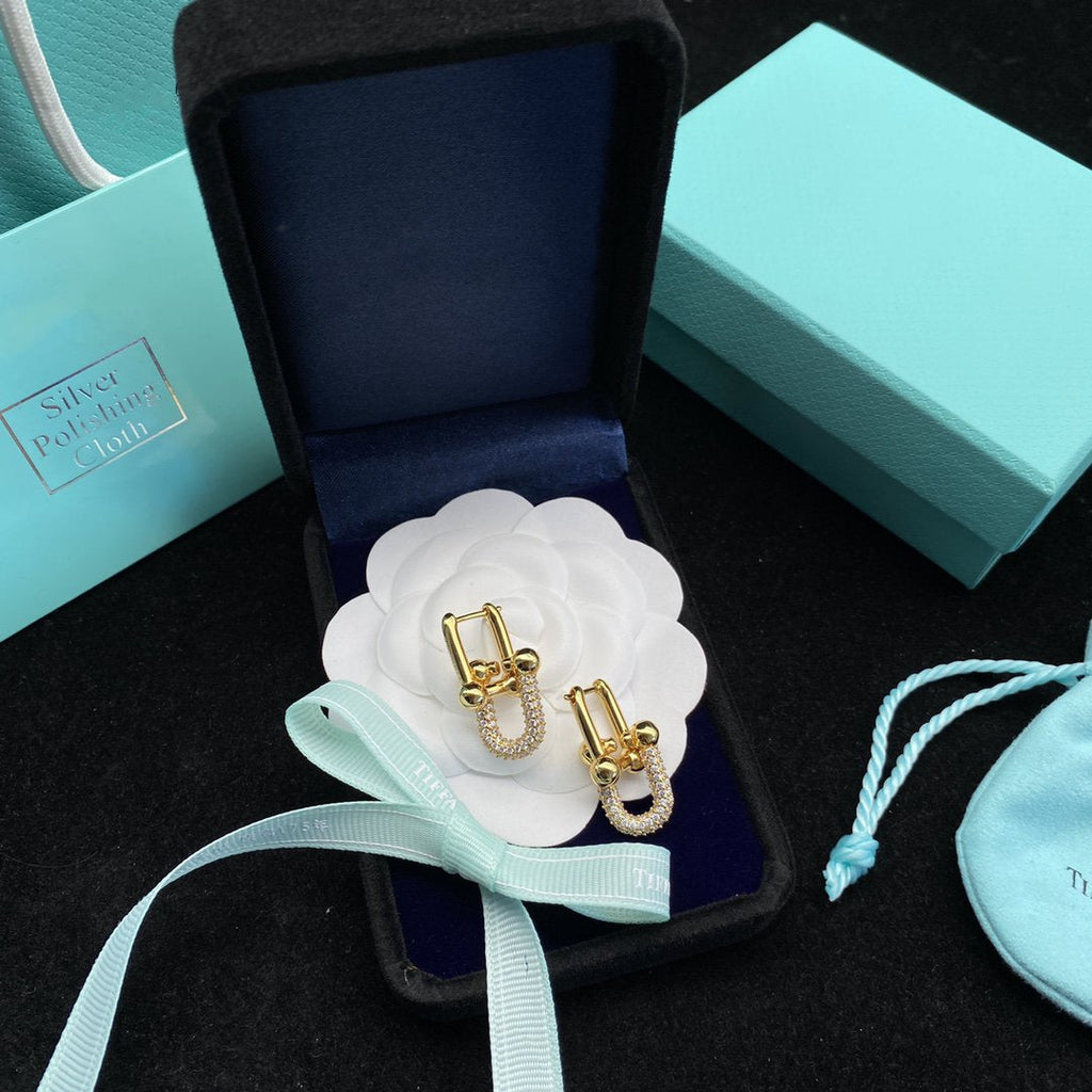 Tiffany Hardwear Link Cubic Zirconia Gold Earrings