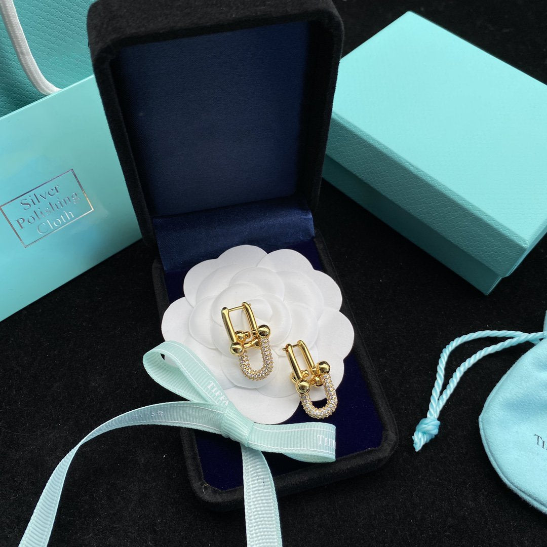 Tiffany Hardwear Link Cubic Zirconia Gold Earrings