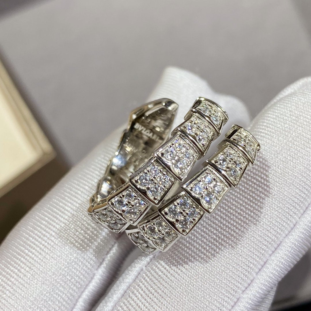 Bvlgari Serpenti Double Ring Silver Cubic Zirconia Paved