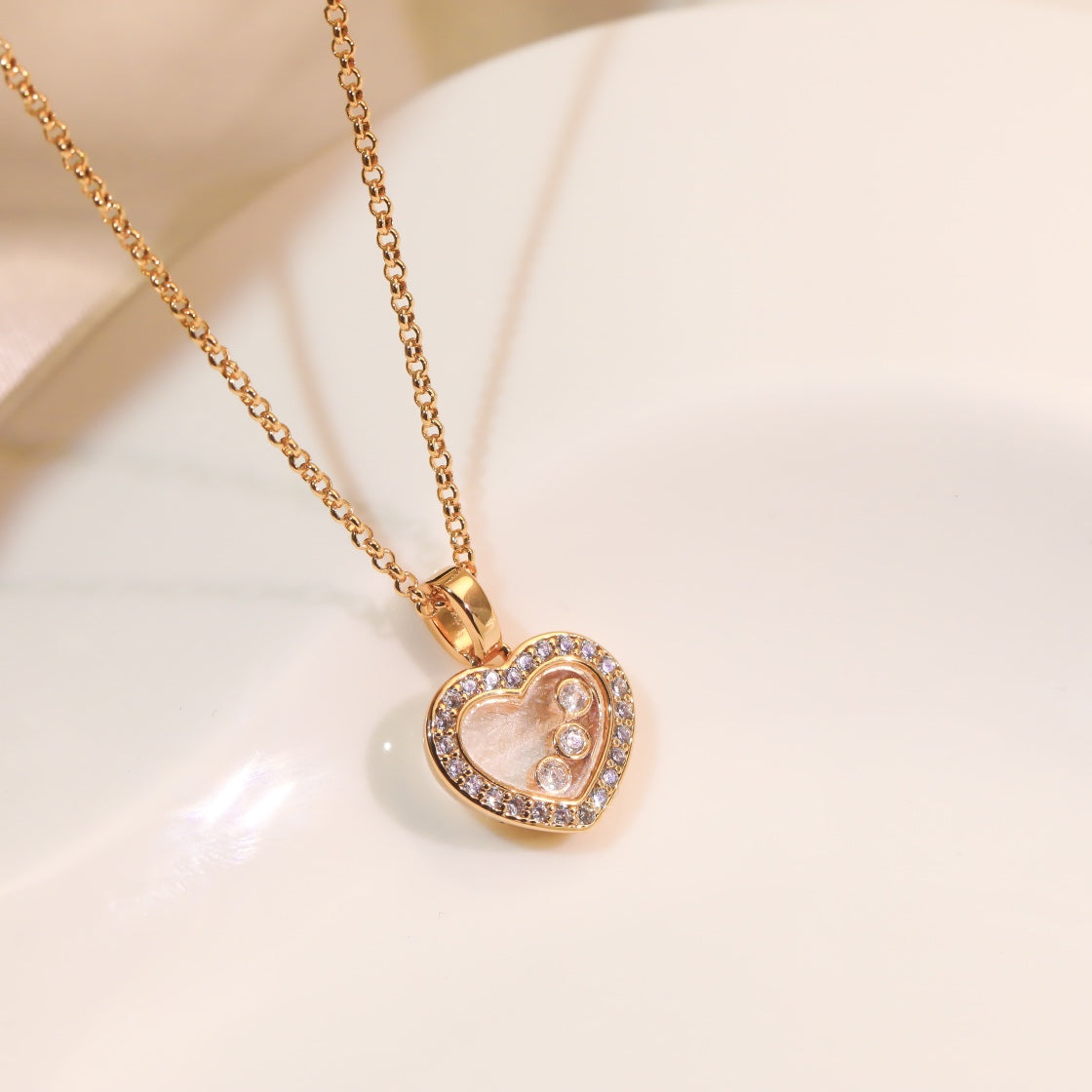 Chopard Heart Pendant Cubic Zirconia Pink Gold Necklace