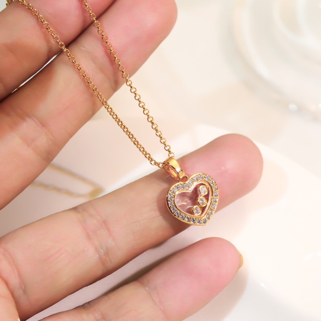 Chopard Heart Pendant Cubic Zirconia Pink Gold Necklace