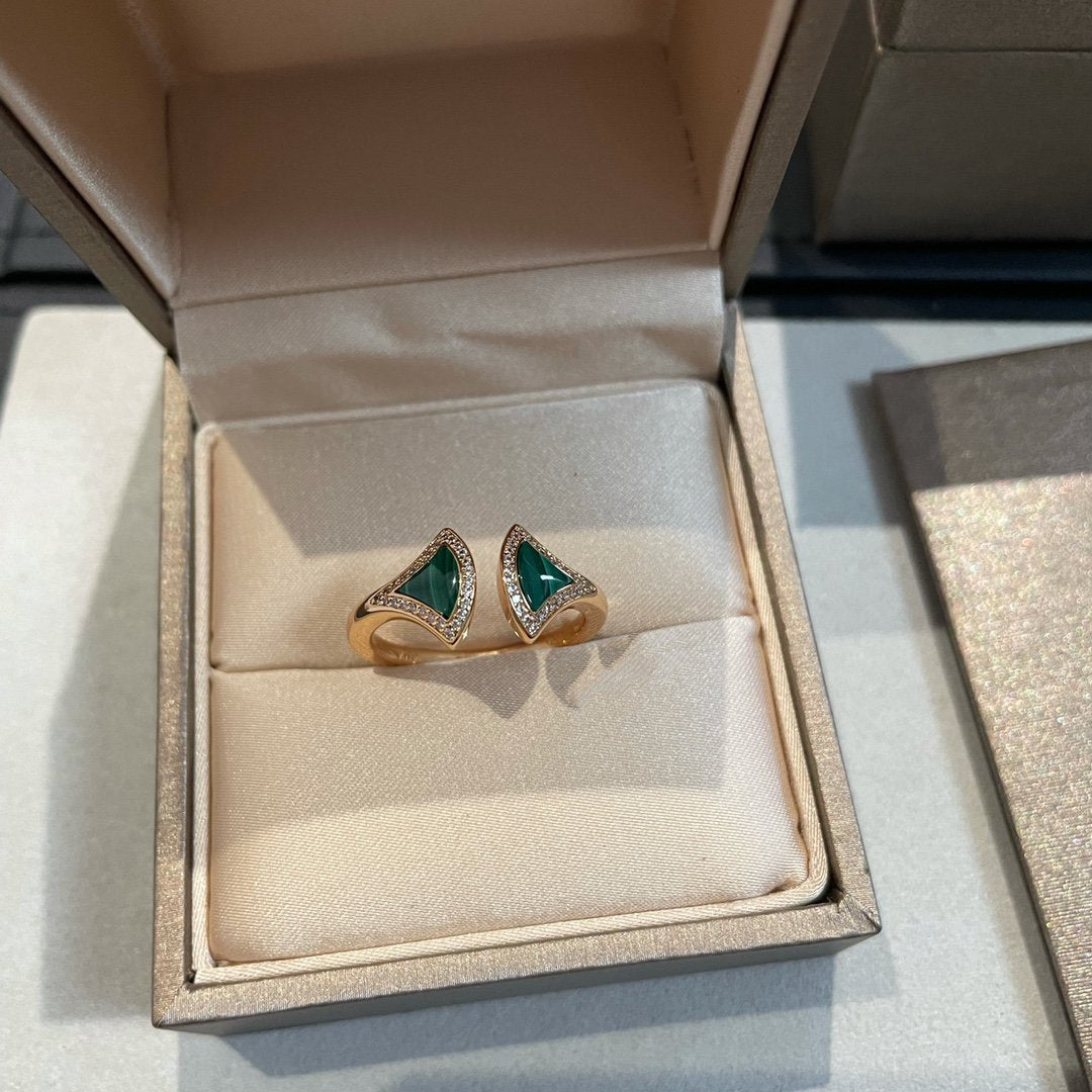 Bvlgari Dream Malachite Cubic Zirconia Open Ring