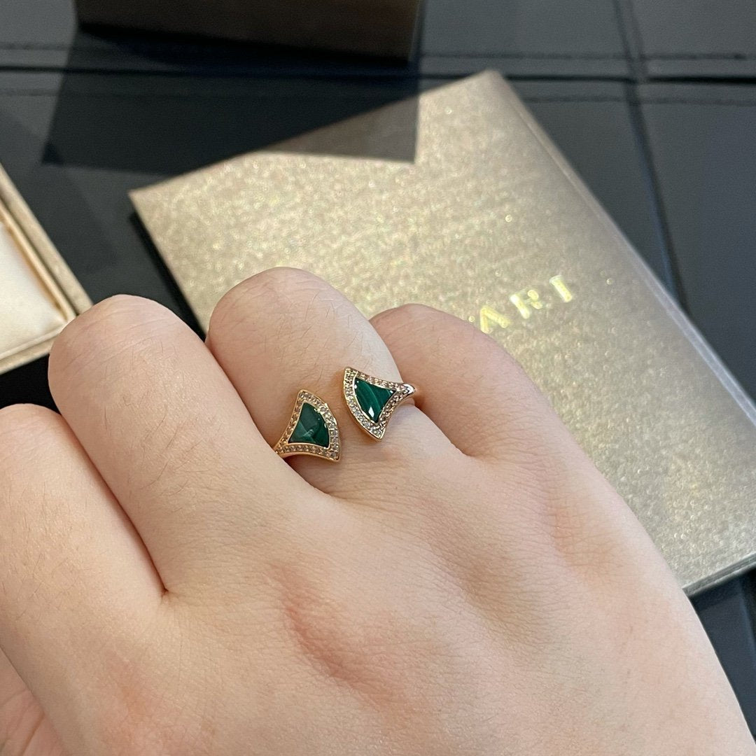 Bvlgari Dream Malachite Cubic Zirconia Open Ring