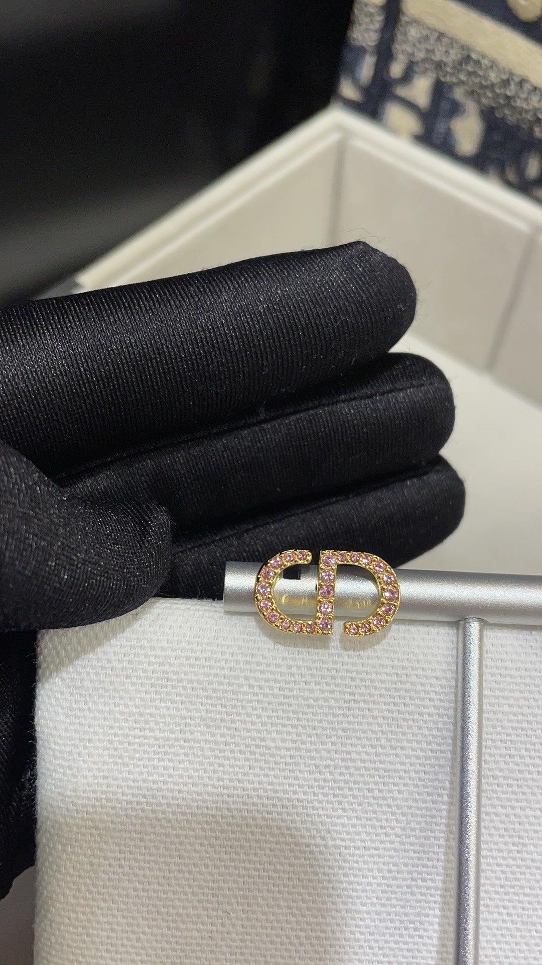 Dior Petit CD Cubic Zirconia Gold Stud Earrings