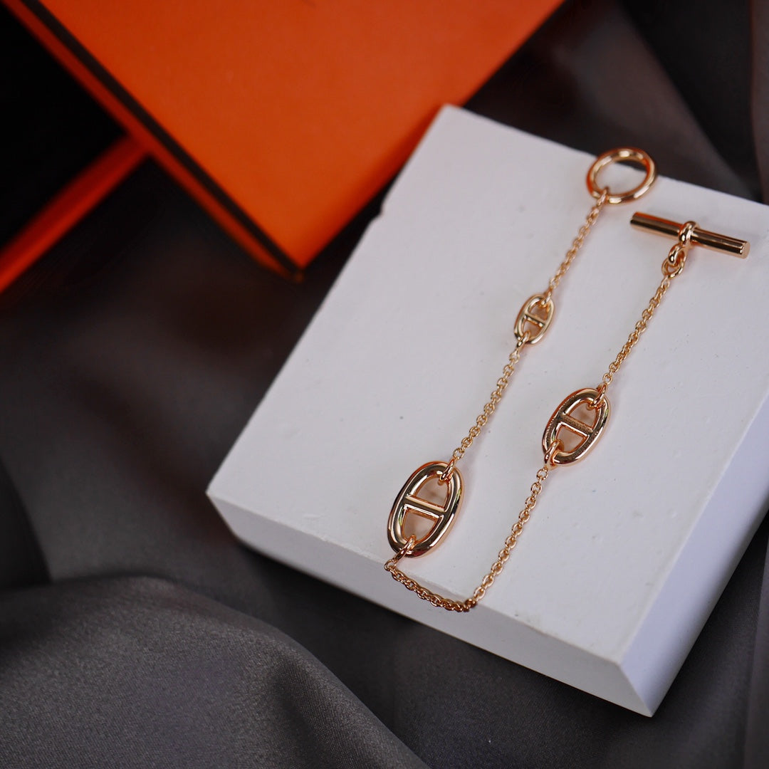 Hermes Dancre Chaine 3 Motif Pink Gold Bracelet