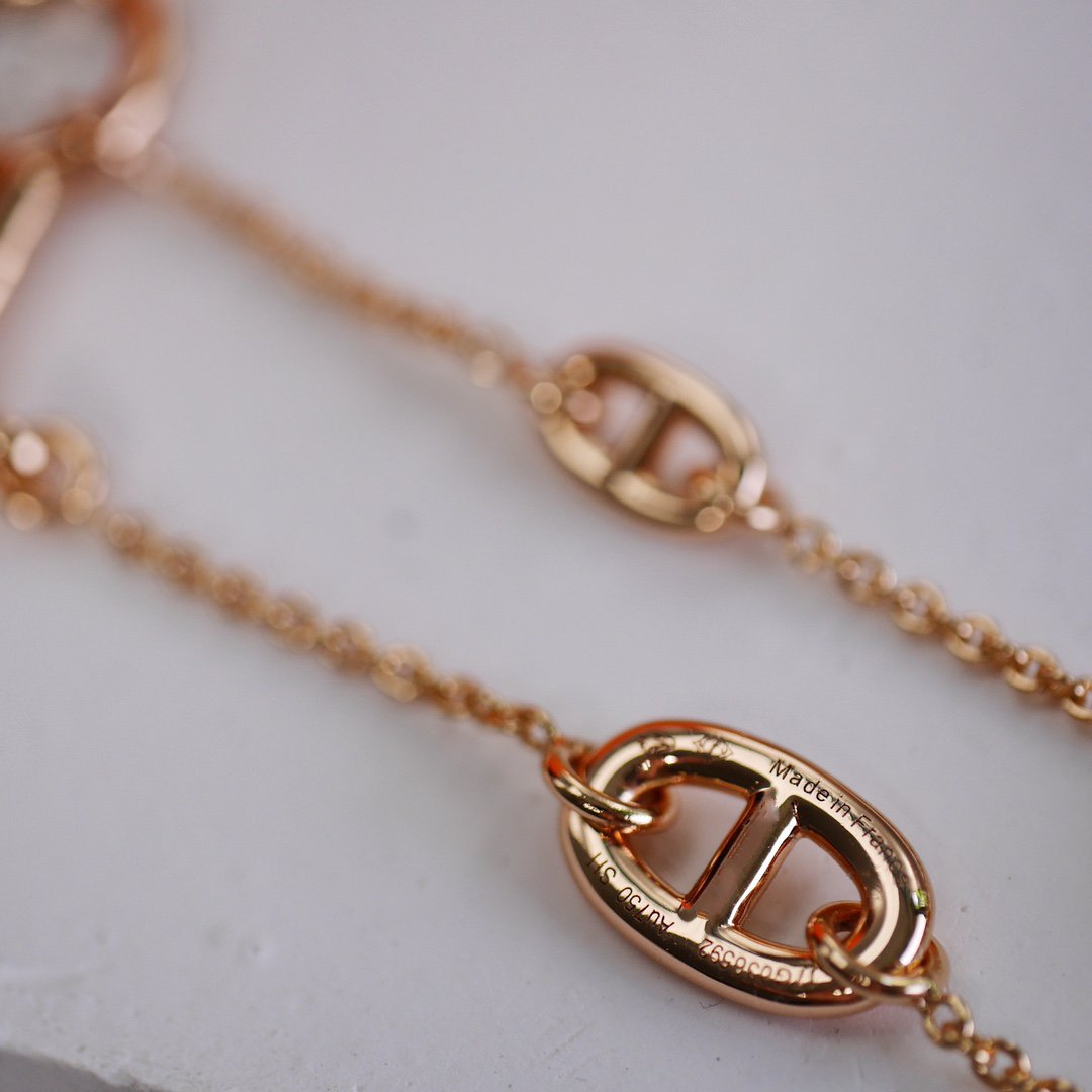 Hermes Dancre Chaine 3 Motif Pink Gold Bracelet