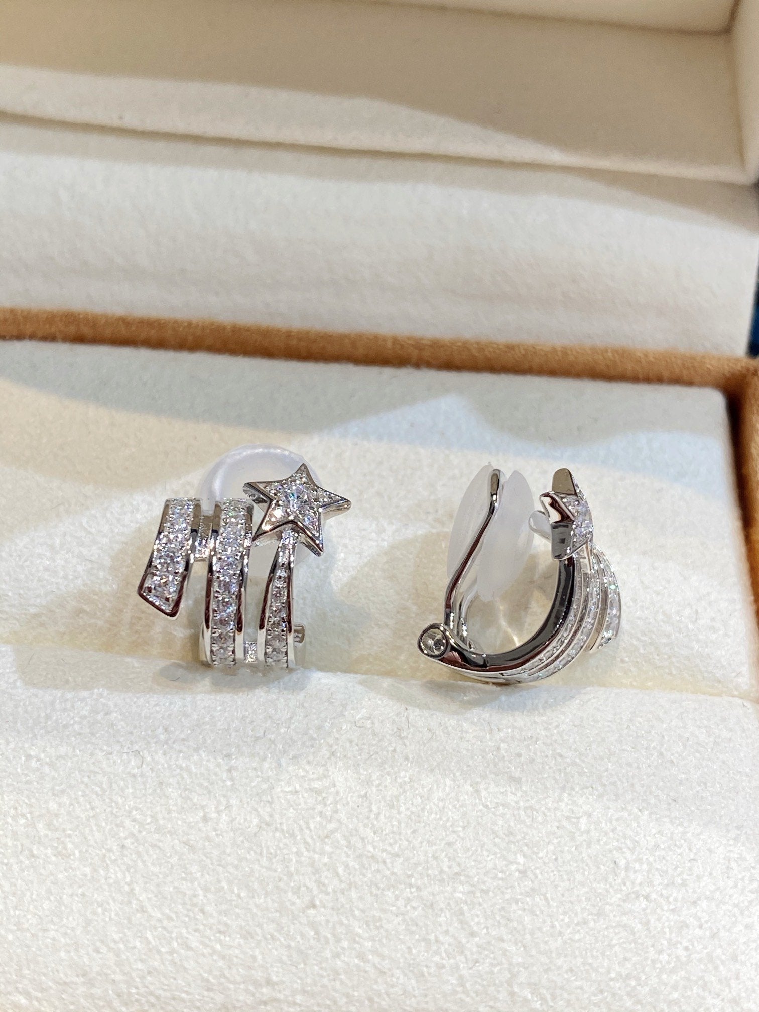Chanel Star Double Row Cubic Zirconia Silver Earrning