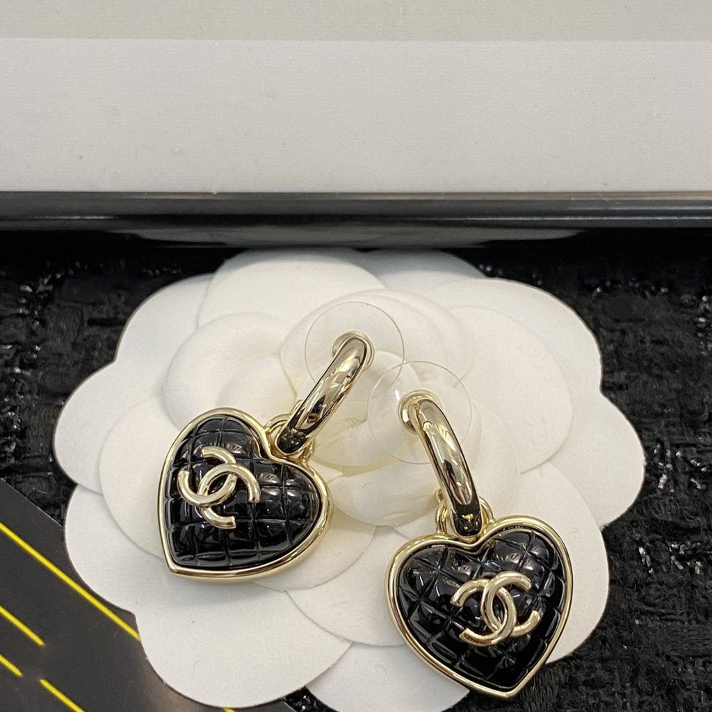 Chanel Heart Quilted Drop Earrings