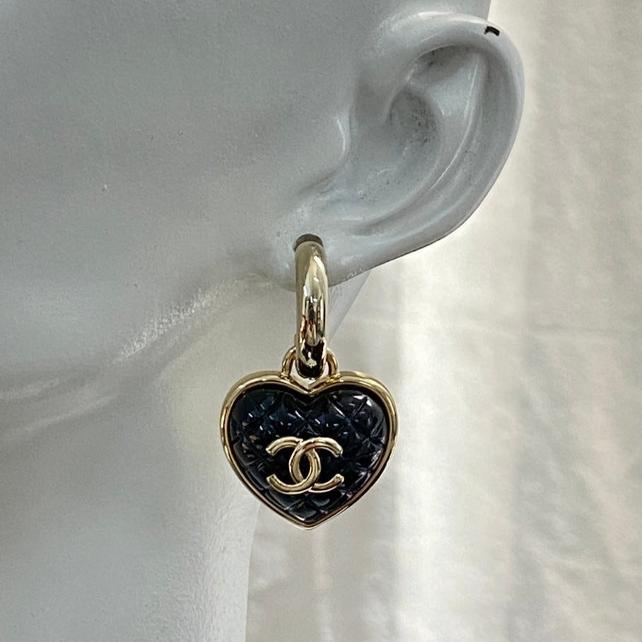 Chanel Heart Quilted Drop Earrings