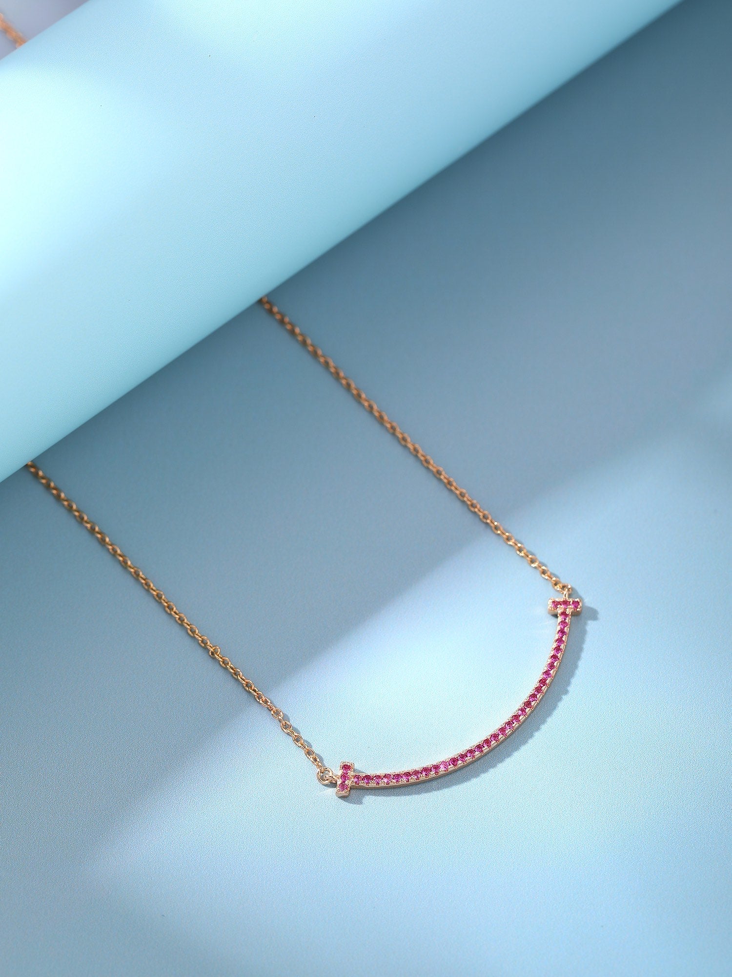 Tiffany Big Smile Pendant Pink Cubic Zirconia Necklace