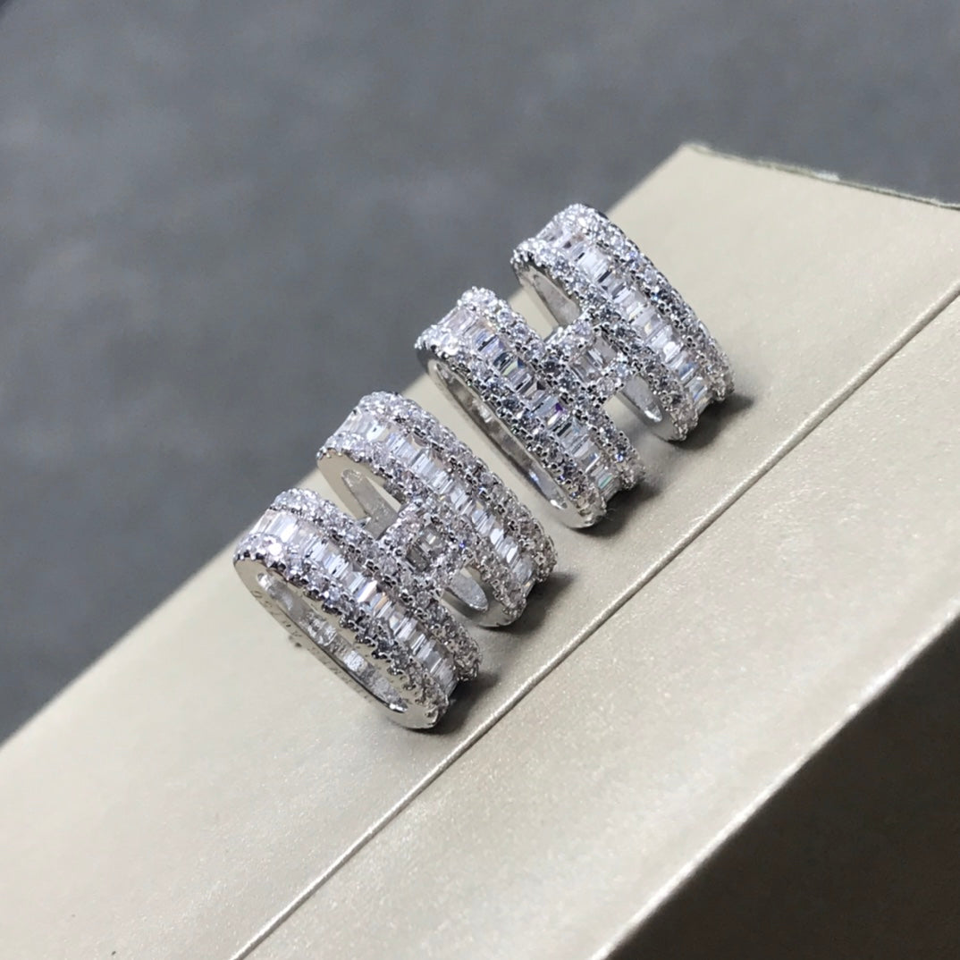 Hermes Clic H Silver Cubic Zirconia Earrings