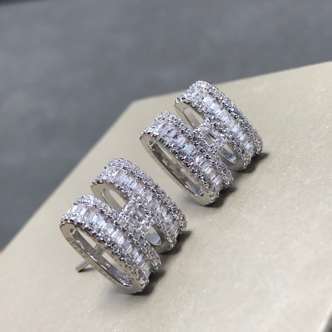 Hermes Clic H Silver Cubic Zirconia Earrings
