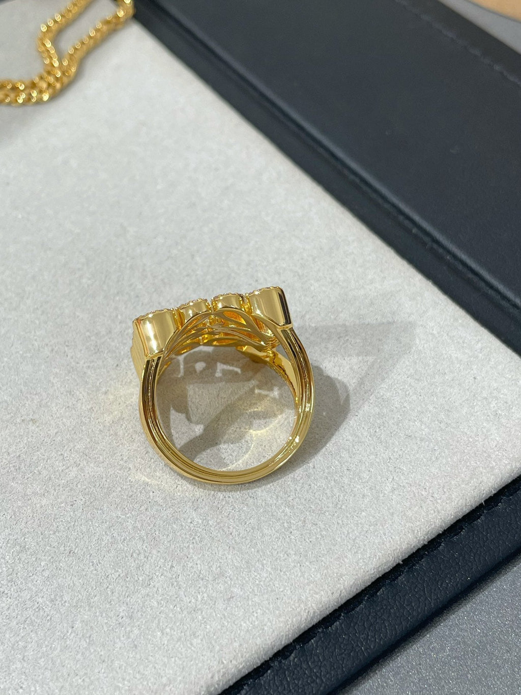 Dior Annagram Cubic Zirconia Paved Gold Ring