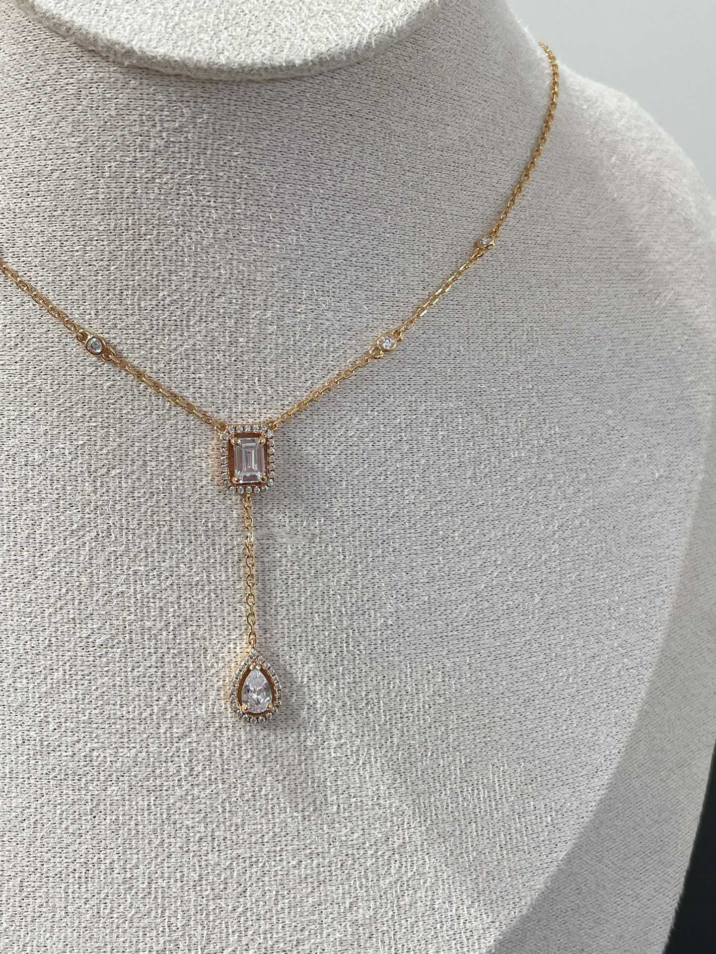 Messika My Twin Cubic Zirconia Pink Gold Tie Necklace