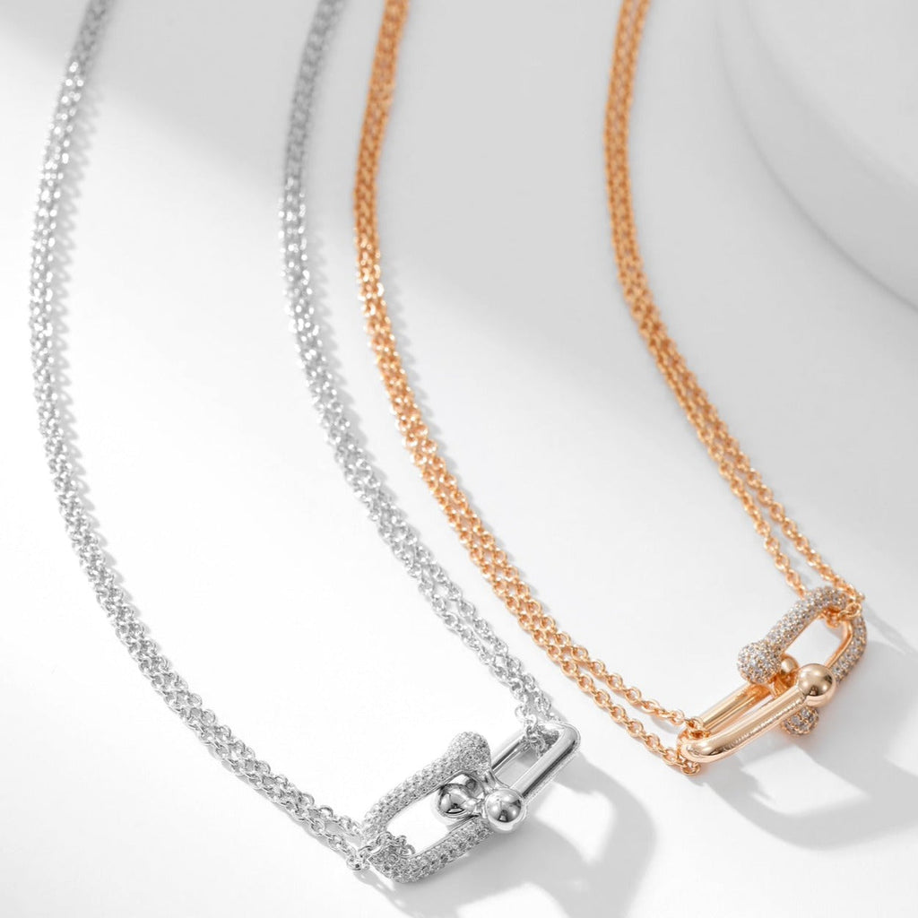 Tiffany Hardwear Cubic Zirconia Pendant Double Chain Necklace