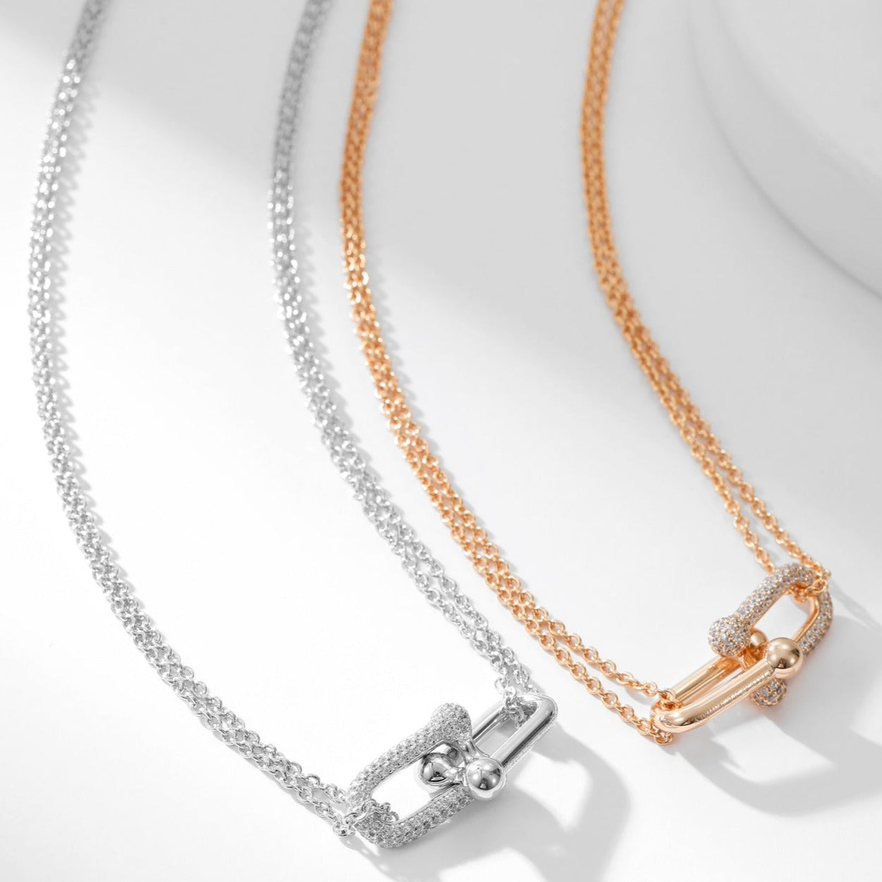 Tiffany Hardwear Cubic Zirconia Pendant Double Chain Necklace