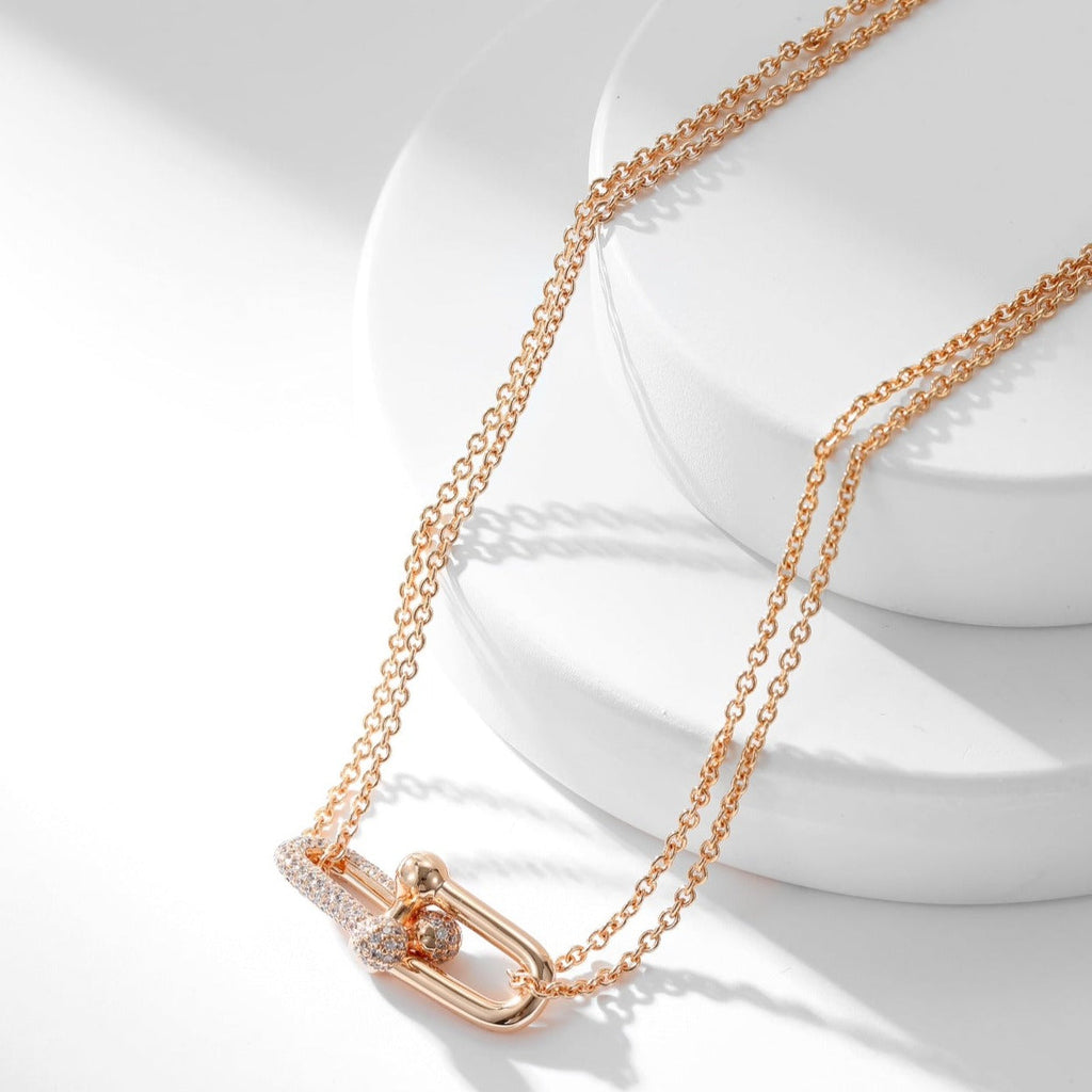 Tiffany Hardwear Cubic Zirconia Pendant Double Chain Necklace