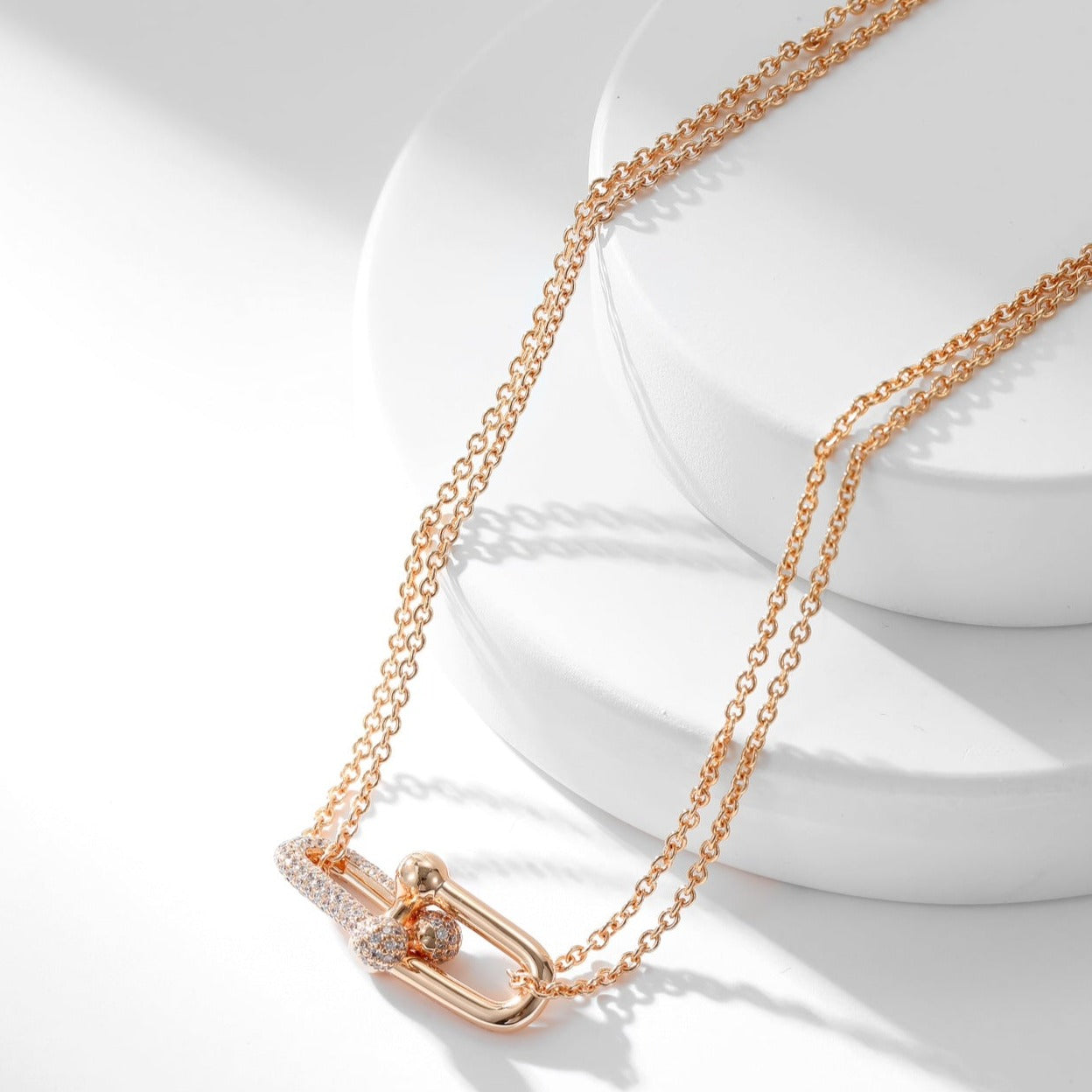 Tiffany Hardwear Cubic Zirconia Pendant Double Chain Necklace