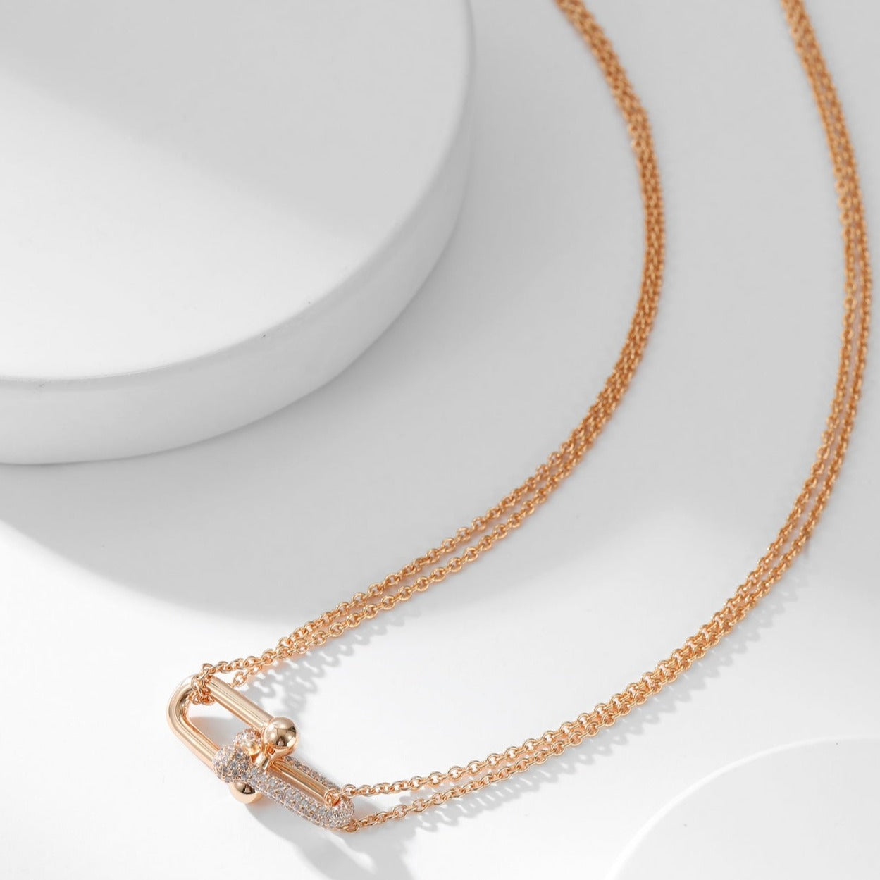 Tiffany Hardwear Cubic Zirconia Pendant Double Chain Necklace