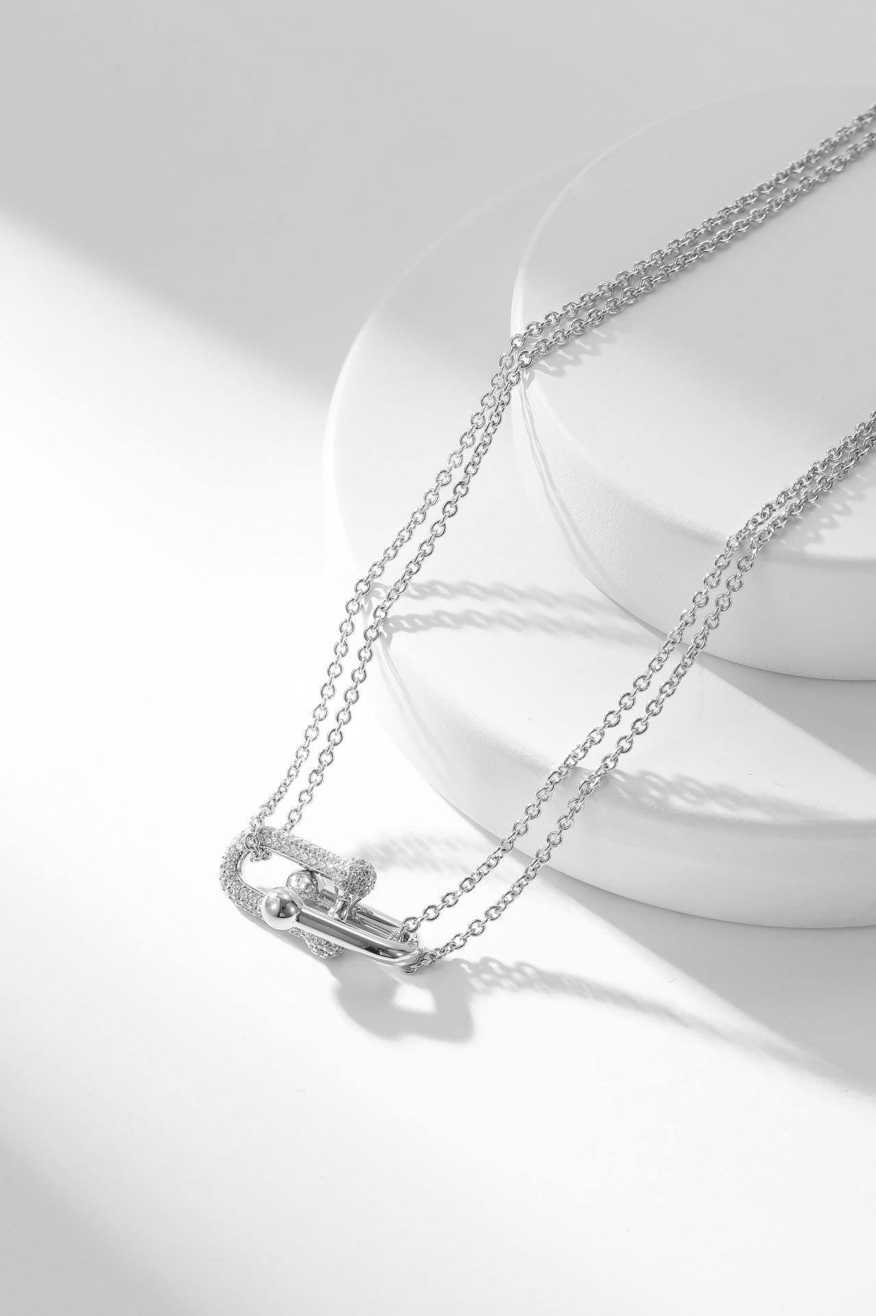 Tiffany Hardwear Cubic Zirconia Pendant Double Chain Necklace