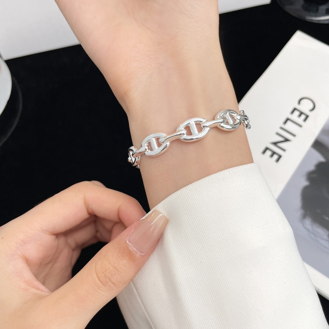 Hermes Chaine Silver Open Bracelet