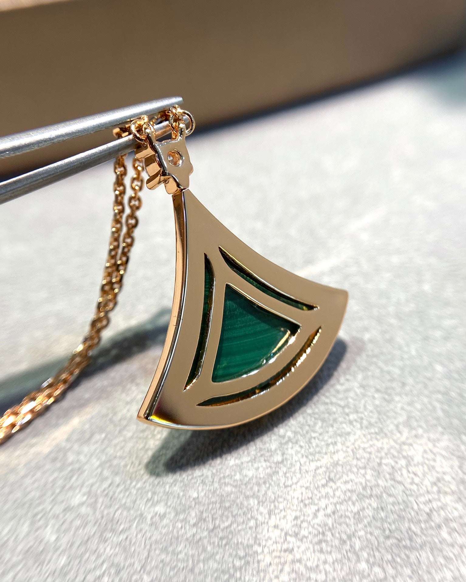 Bvlgari Dream Malachite Cubic Zirconia Paved Pink Gold Necklace