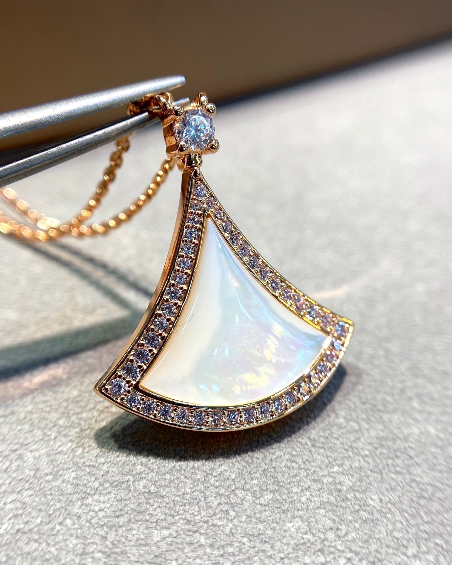 Bvlgari Dream MOP Cubic Zirconia Paved Pink Gold Necklace
