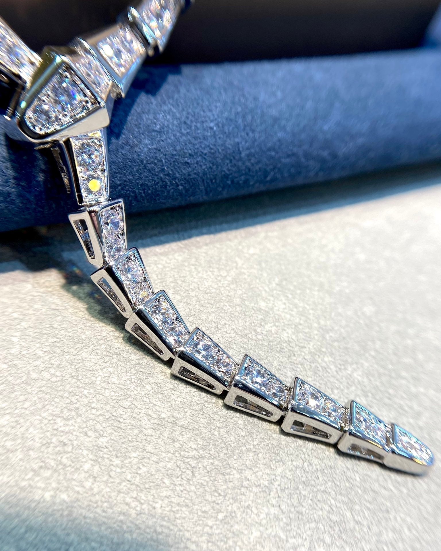 Bvlgari Serpent Cubic Zirconia Paved Slim Silver Necklace