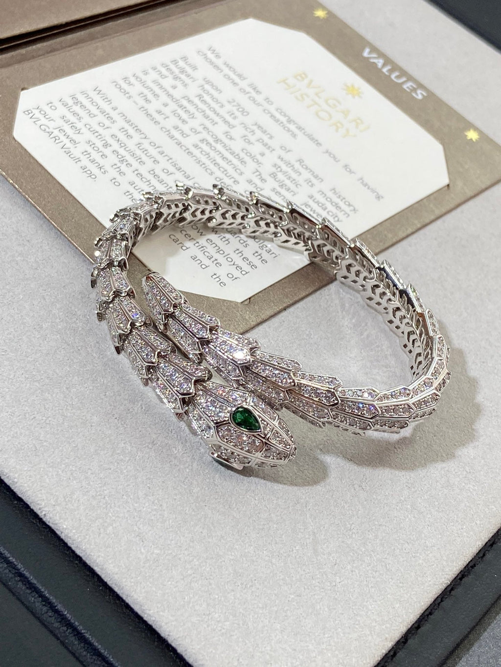 Bvlgari Serpent Malachite Silver Cubic Zirconia Paved Bracelet