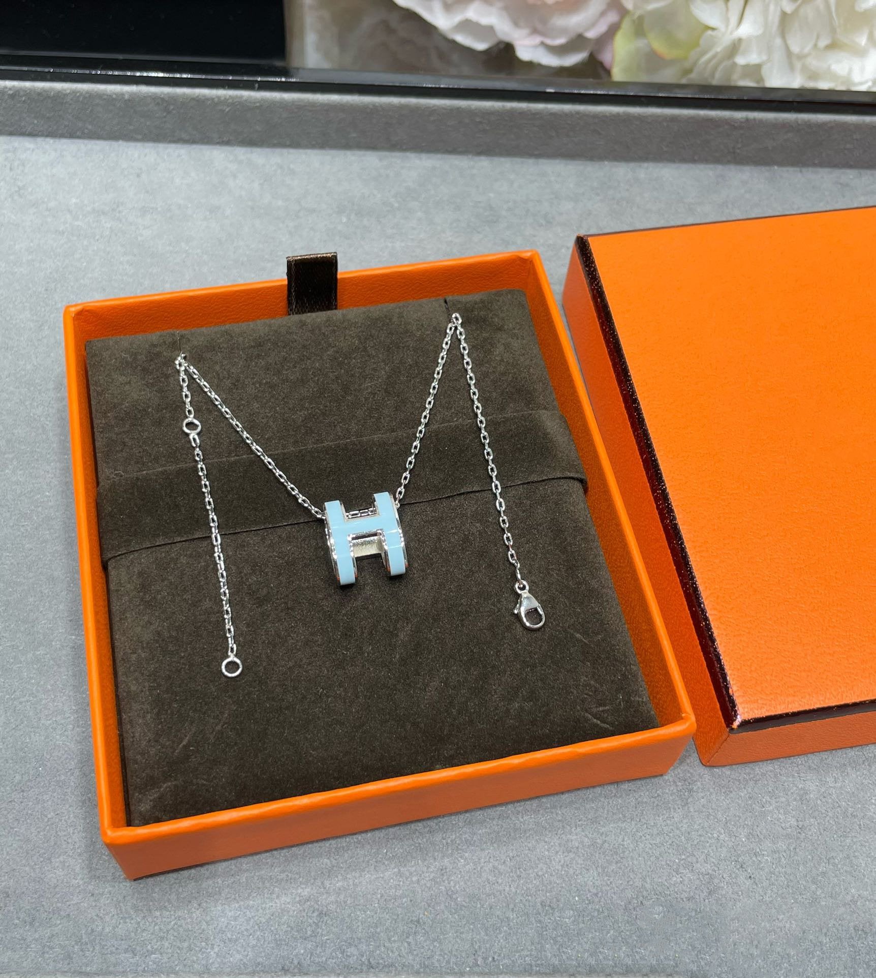 Hermes Pop H Sky Blue Necklace