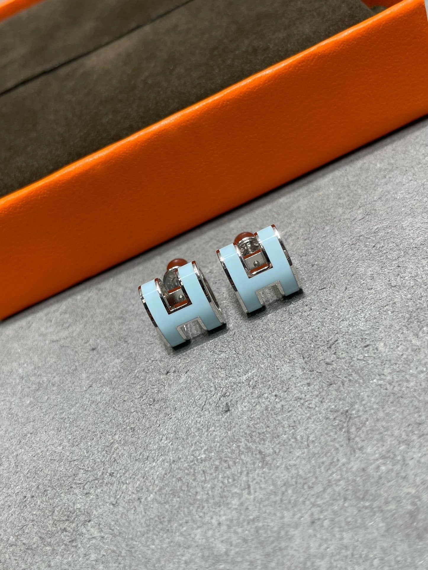 Hermes Pop H Sky Blue Stud Earrings