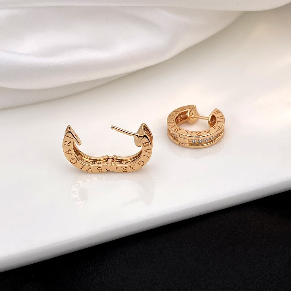 Bvlgari Zero 1 Cubic Zirconia Paved Mini Pink Gold Earrings
